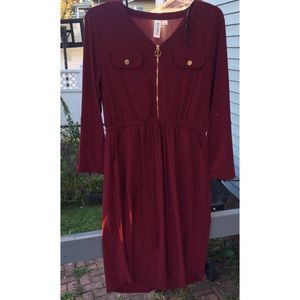 Burgundy mid length/above knee long sleeve dress